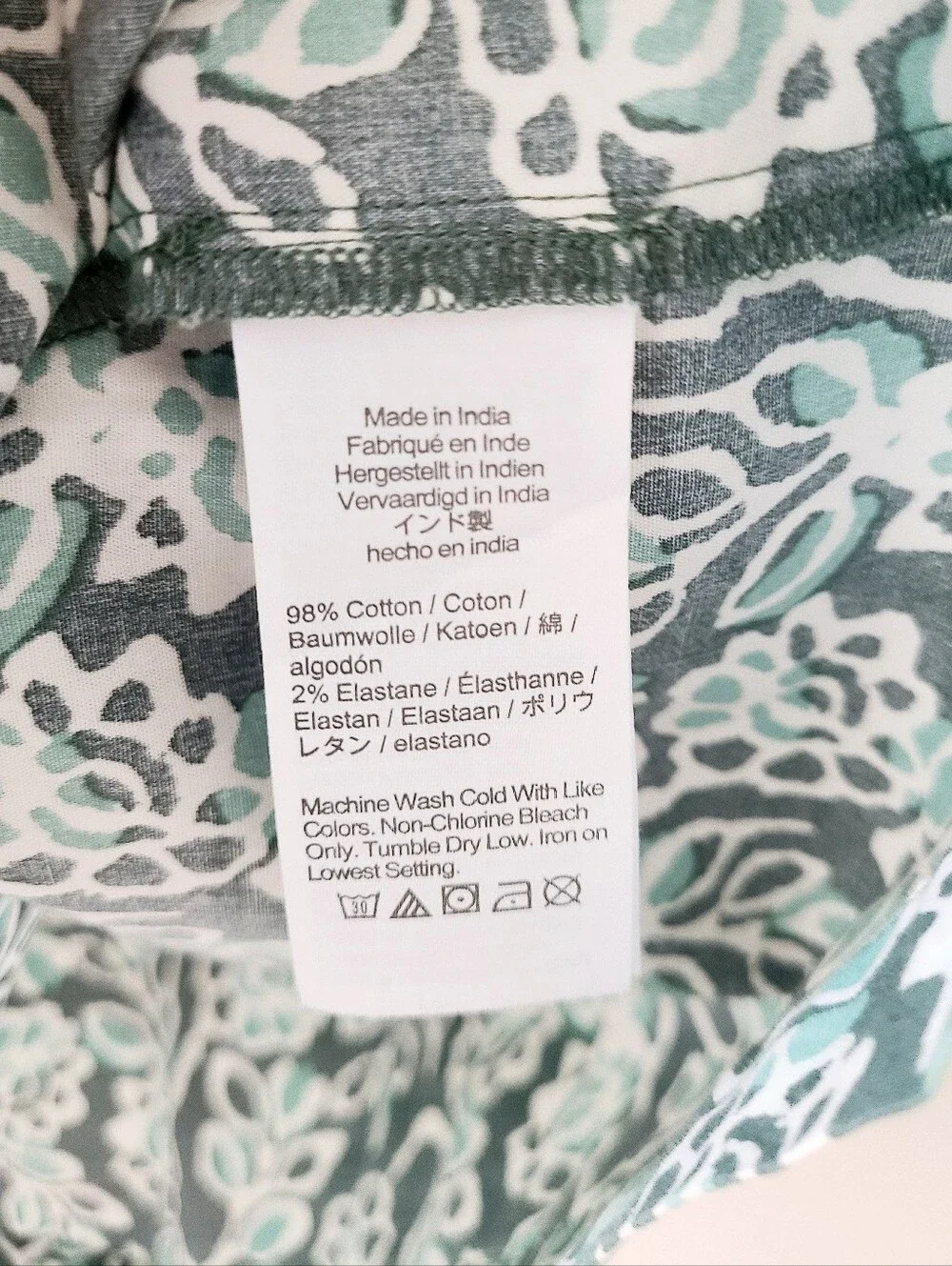 J. CREW Green Vine Print Scoopneck Cotton Stretch Peasant Blouse Sz M